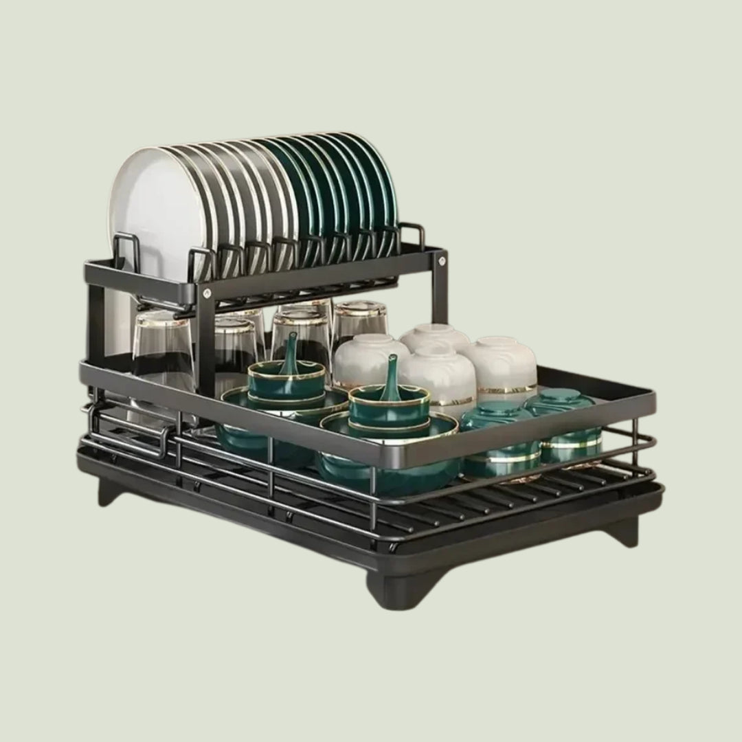 2 tier dish drying rack black