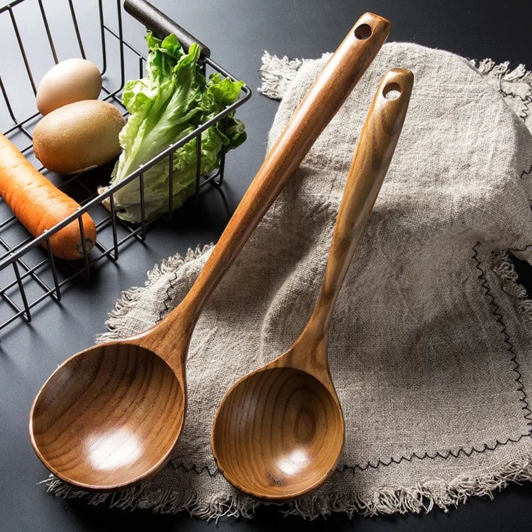 Wooden Cooking Spoon Set - Spatula with Holder for Non-Stick Cookware & Kitchen Decor