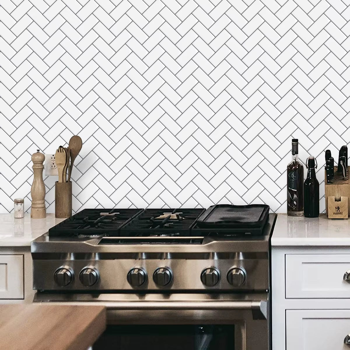 Herringbone Wallpaper – Peel and Stick 3D Sheets for Bathroom or Kitchen Usage