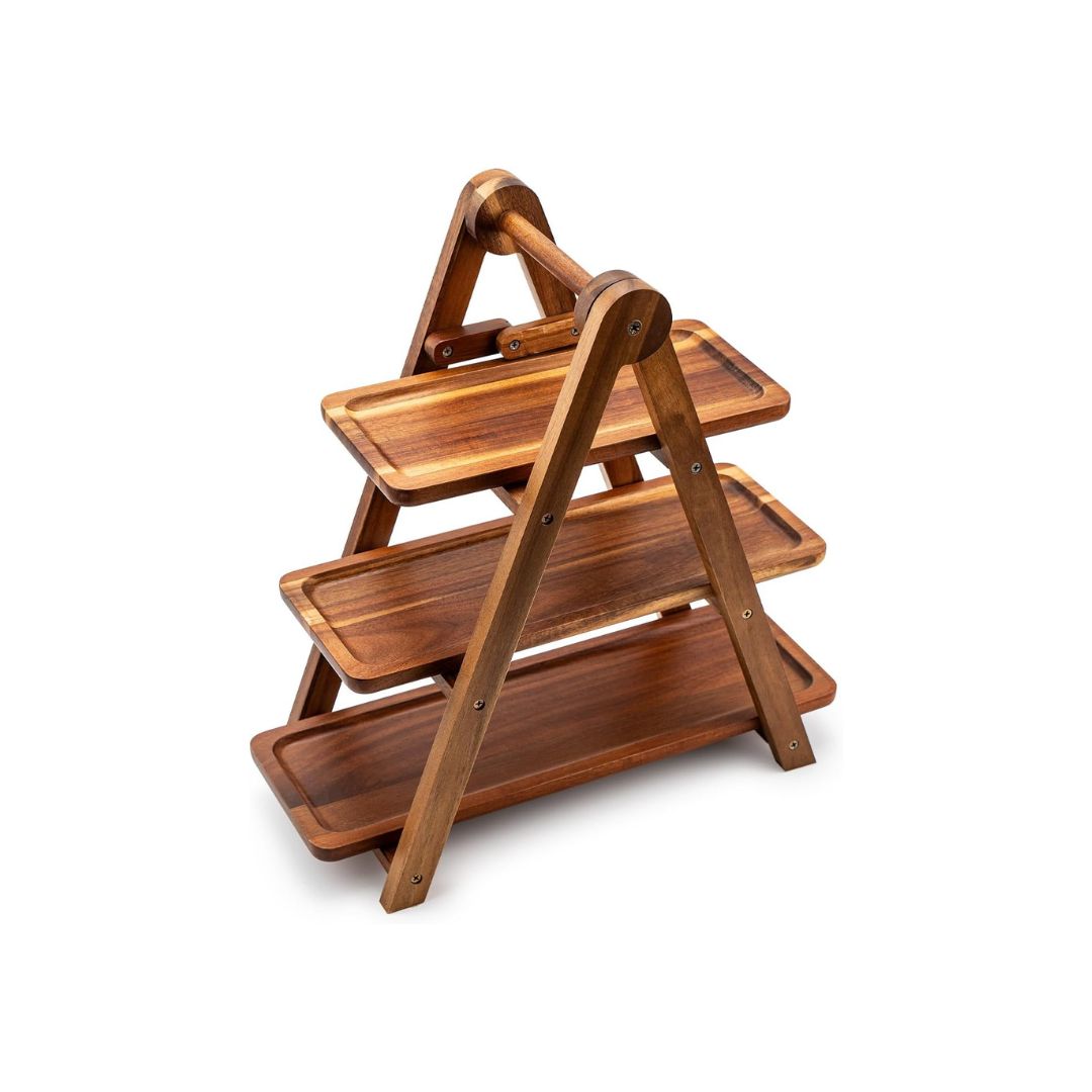 3 Tier Serving Tray - Decorative Wooden Cake Stand for Food Presentation and Event Catering