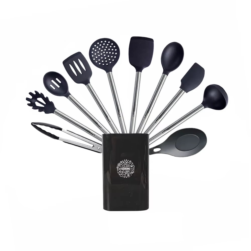 Black Silicone Kitchen Utensils - Modern & Durable Food Grade Cooking Tools