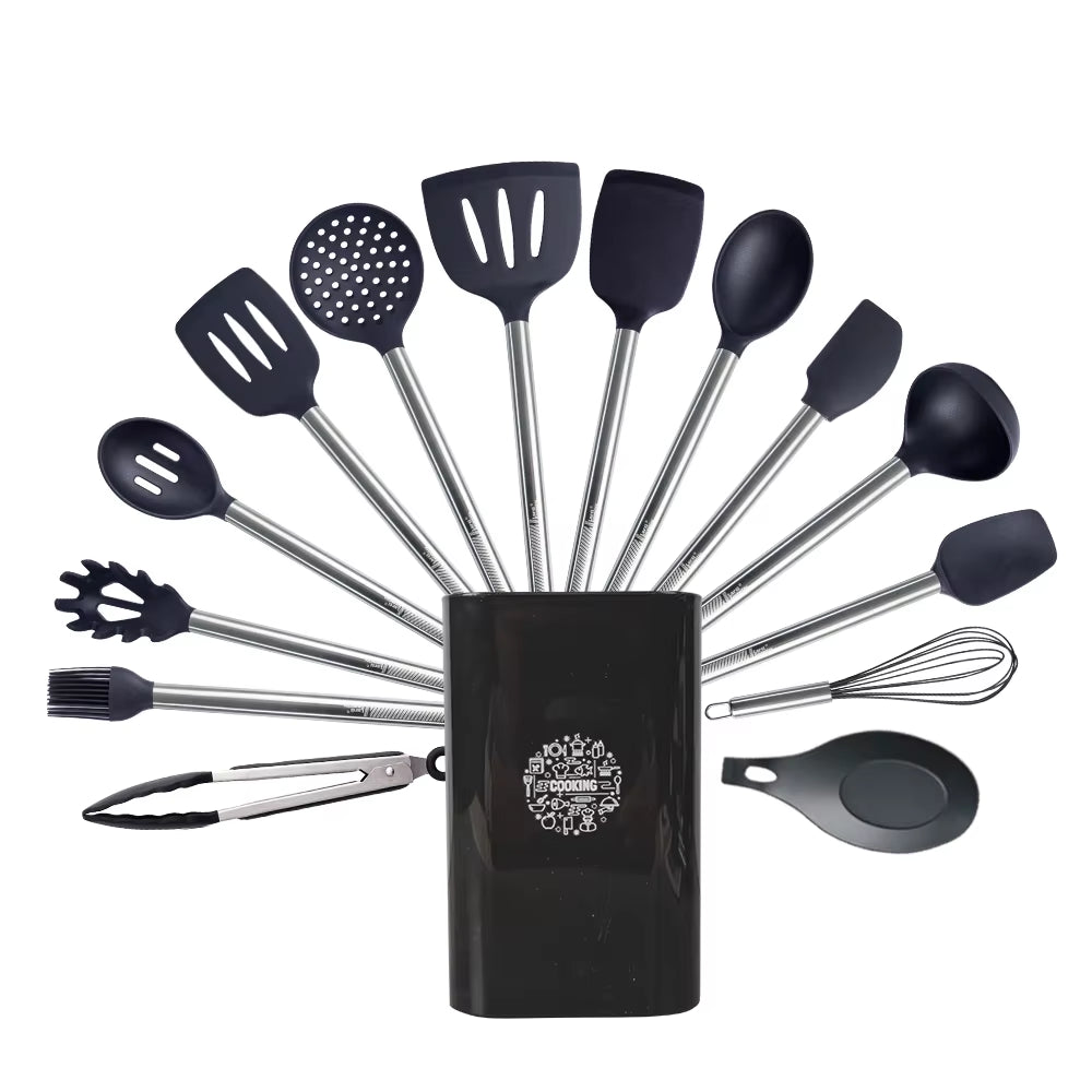 Black Silicone Kitchen Utensils - Modern & Durable Food Grade Cooking Tools