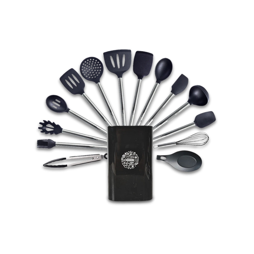 Black Silicone Kitchen Utensils - Modern & Durable Food Grade Cooking Tools