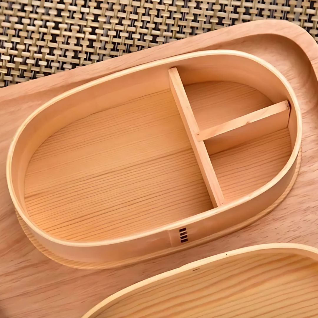 Wooden Bento Box - Traditional Lunch Box with Compartments, Portable and Reusable Meal Container