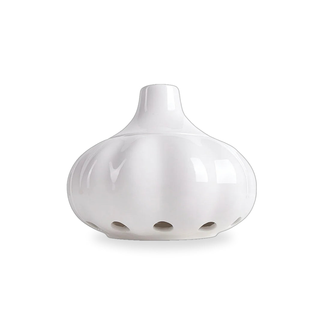 Garlic Keeper - White Ceramic Pottery for Kitchen, Small Stoneware Onion & Bulb Holder