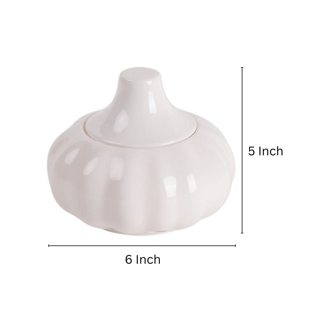 Garlic Keeper - White Ceramic Pottery for Kitchen, Small Stoneware Onion & Bulb Holder