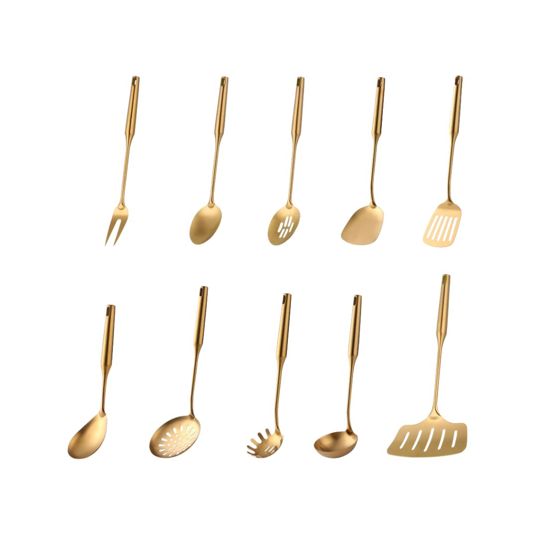 Golden Kitchen Utensils - Gold Flatware Set with Spatula & Accessories