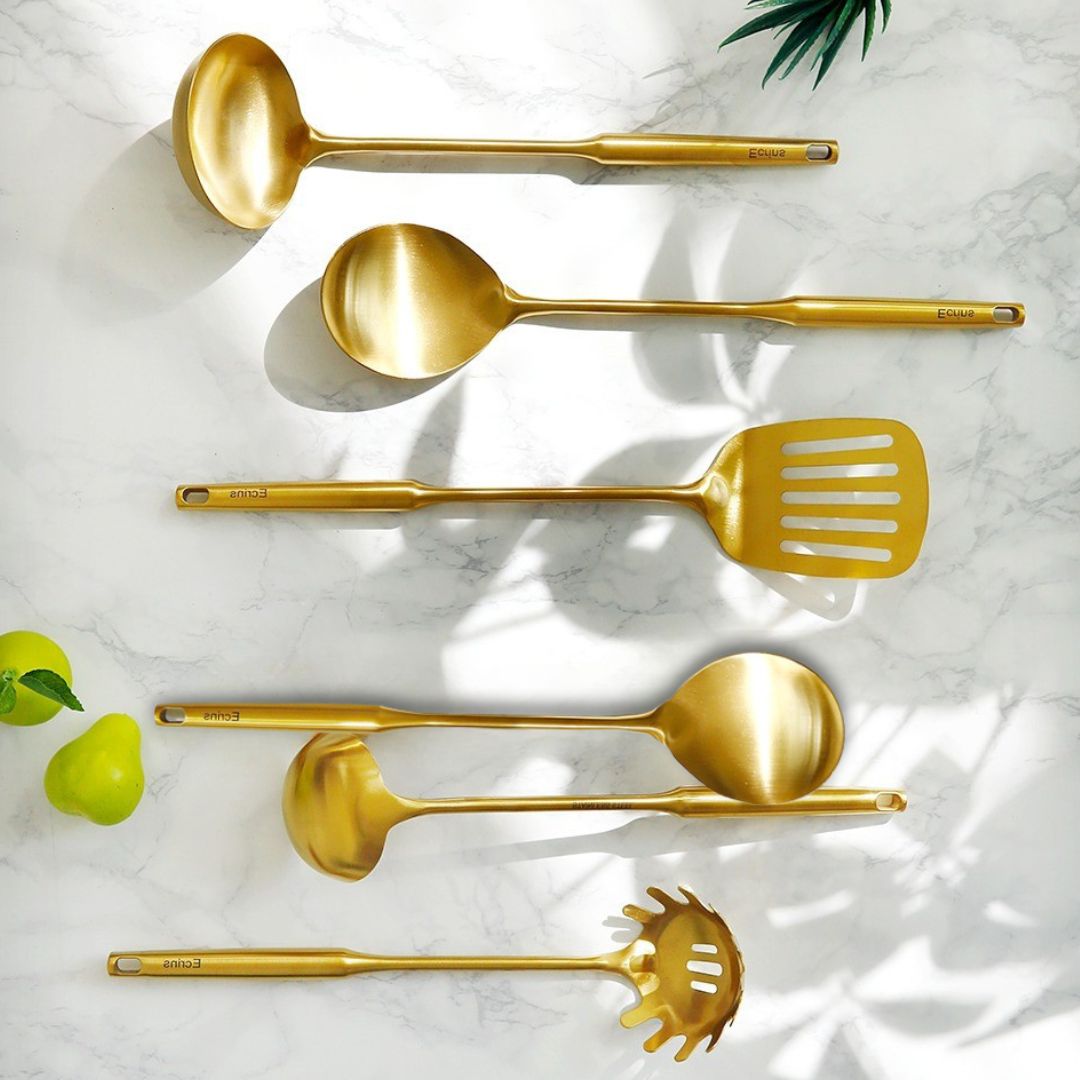 Golden Kitchen Utensils - Gold Flatware Set with Spatula & Accessories