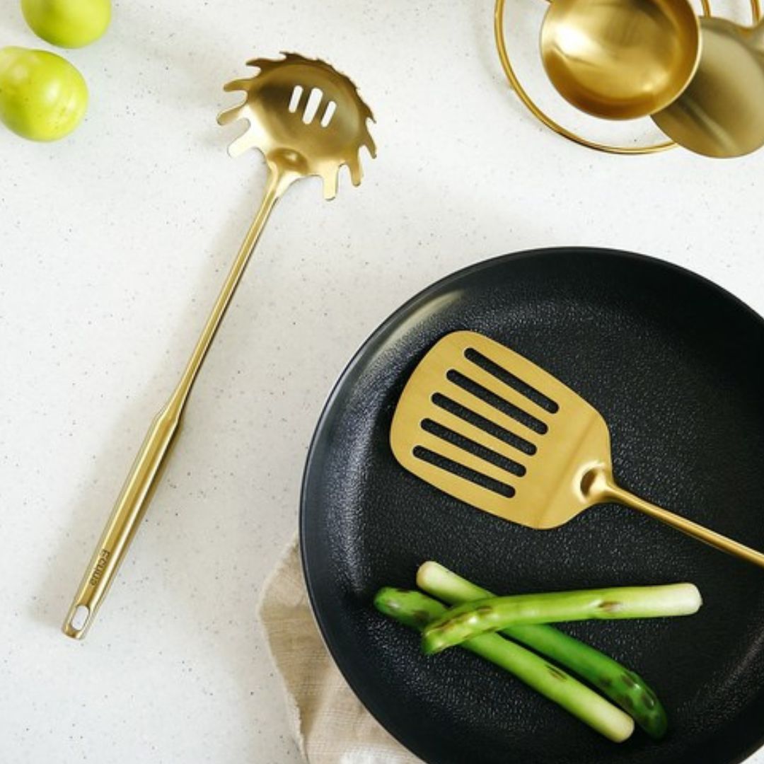 Golden Kitchen Utensils - Gold Flatware Set with Spatula & Accessories