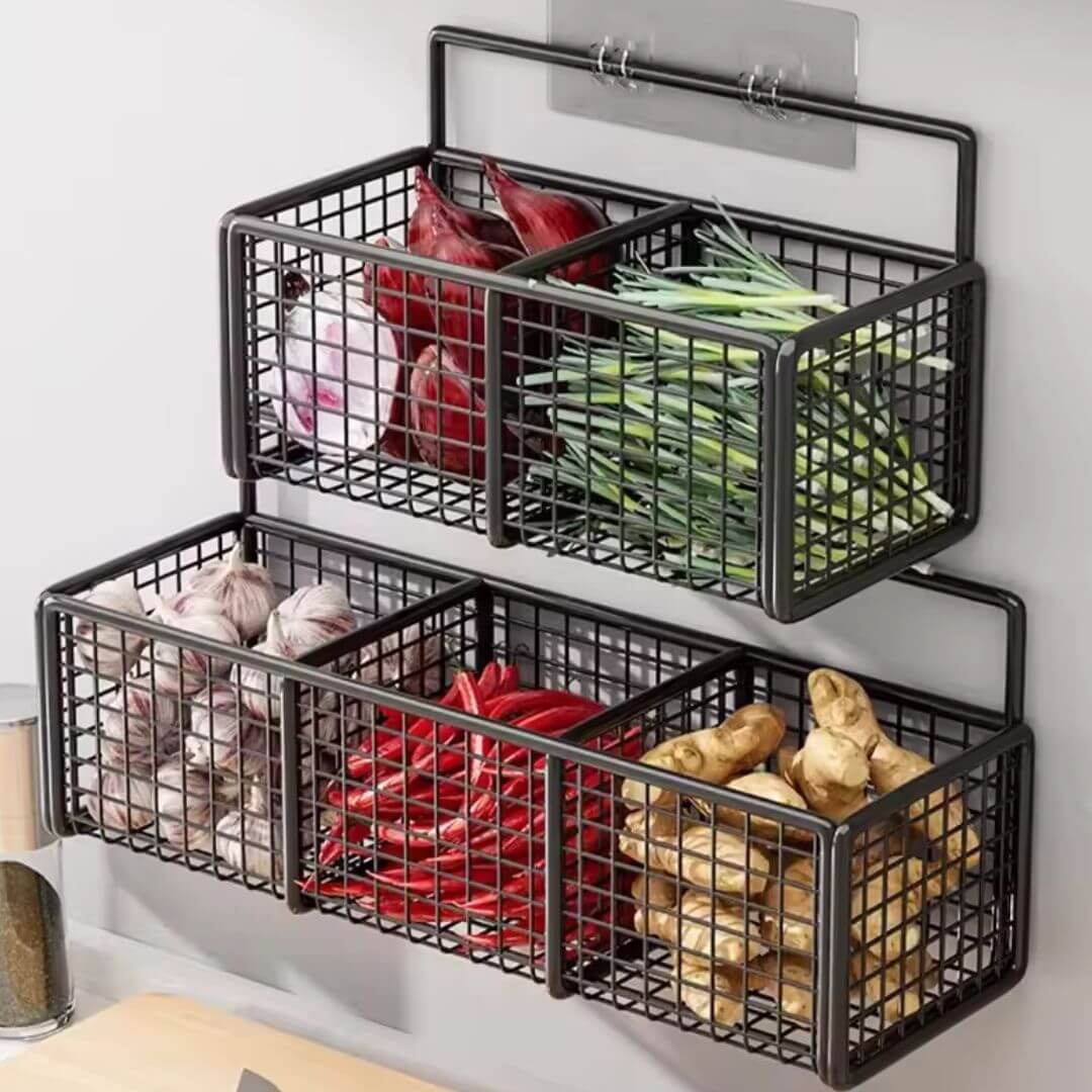 Hanging Spice Rack - Wall Mounted Kitchen Organizer & Storage Basket