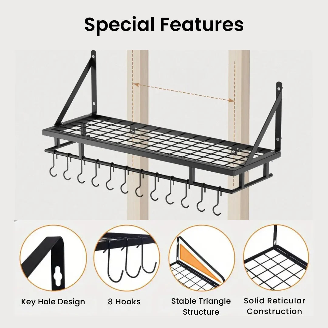 Hanging pot and pan rack special features