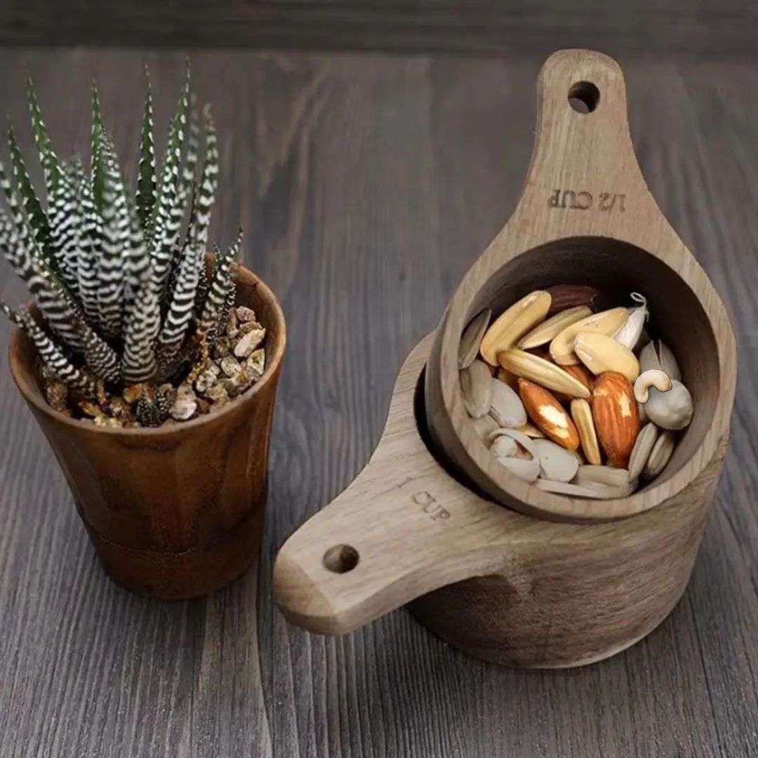 Wooden Measuring Cups - Cute Small Set for Baking & Kitchen Use