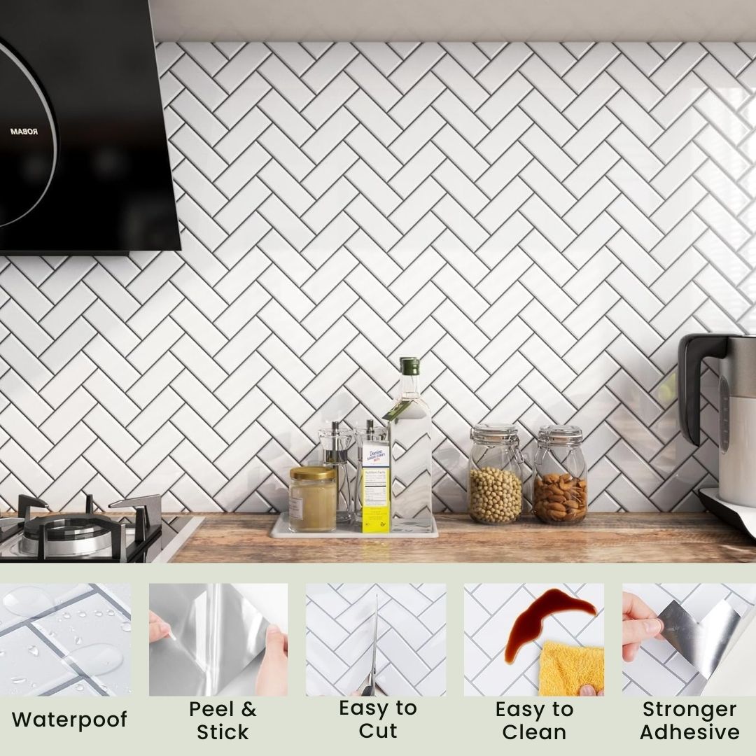 Herringbone Wallpaper – Peel and Stick 3D Sheets for Bathroom or Kitchen Usage