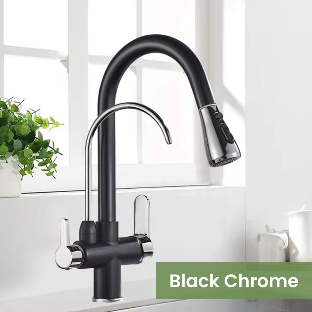 Kitchen Sink Faucet - Dual Handle Stainless Steel Faucet with Pull-Out Sprayer