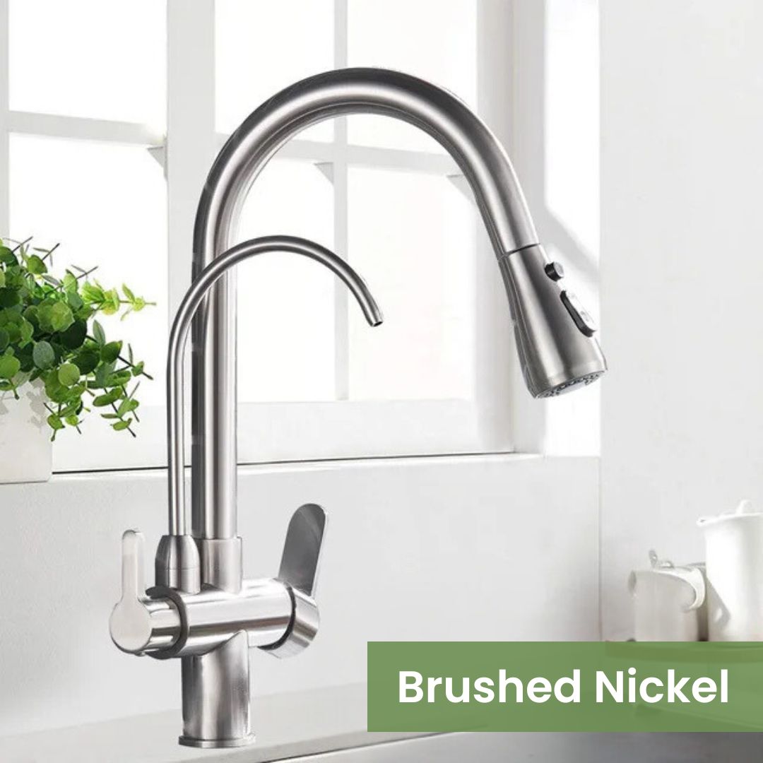 Kitchen Sink Faucet - Dual Handle Stainless Steel Faucet with Pull-Out Sprayer