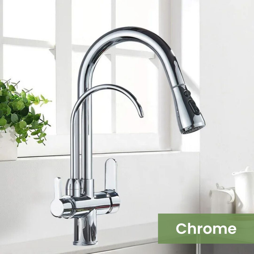 Kitchen Sink Faucet - Dual Handle Stainless Steel Faucet with Pull-Out Sprayer