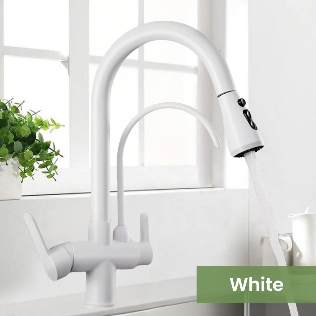 Kitchen Sink Faucet - Dual Handle Stainless Steel Faucet with Pull-Out Sprayer