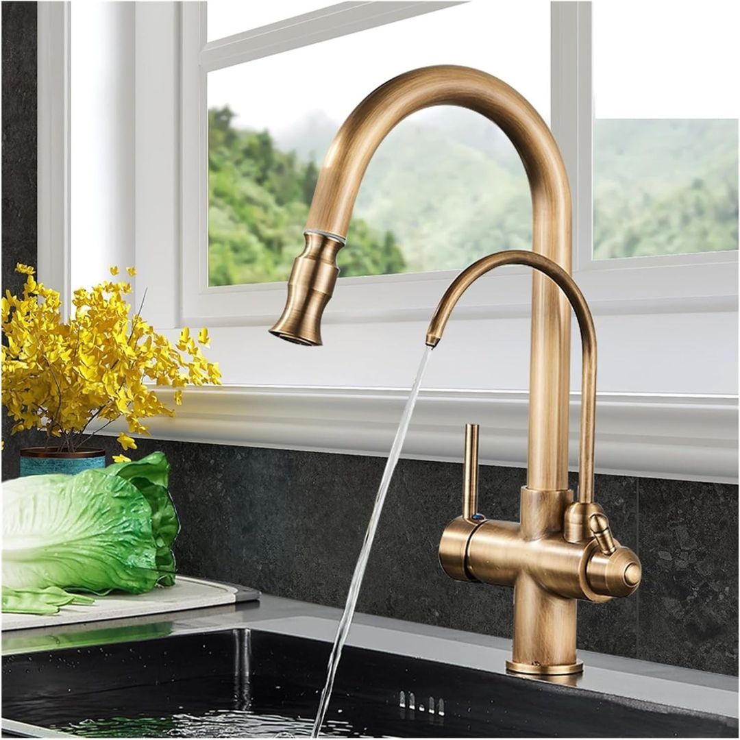 Kitchen Sink Faucet - Dual Handle Stainless Steel Faucet with Pull-Out Sprayer