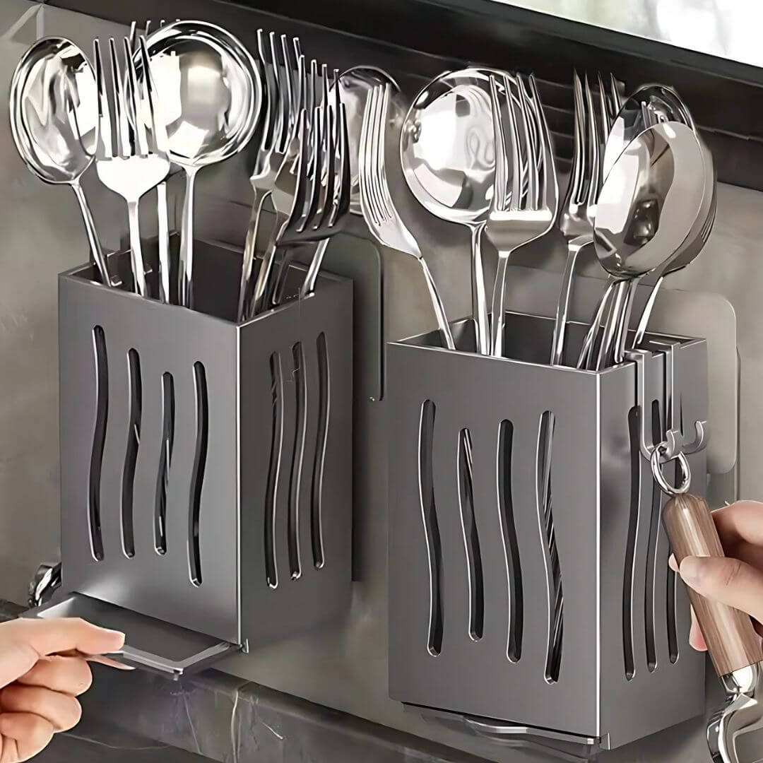 Kitchen Utensil Holder – Multifunctional Caddy with Compartments and Drainage for Countertop