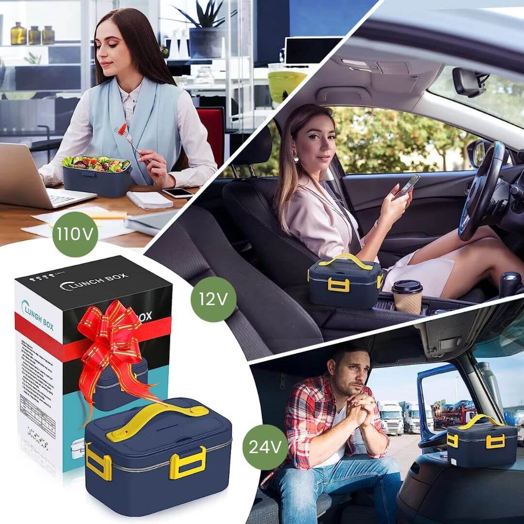 Leak Proof Lunch Box - 1.8L Portable Stainless Steel Heated Lunch Box with Carry Bag for Car, Office or Travel