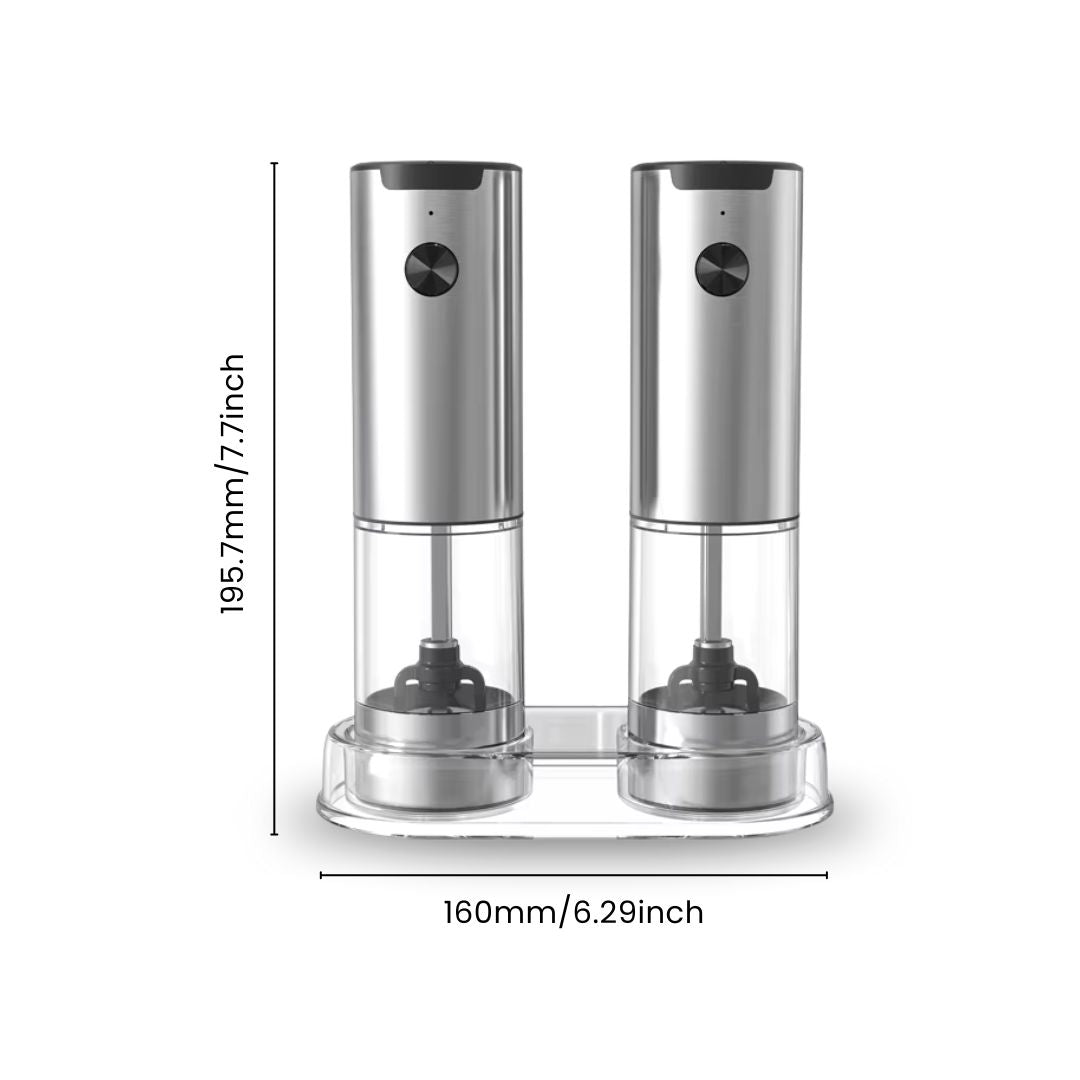 Electric Salt and Pepper Shakers | Stainless Steel with Adjustable Grind and LED Light