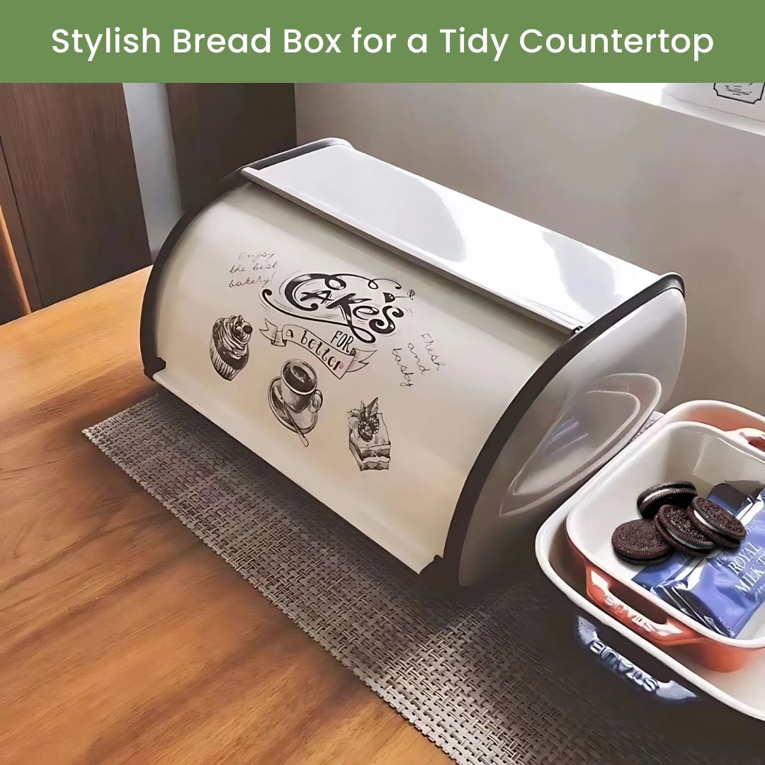 Metal Bread Box - Retro Metal Bread Bin with Lid & Vintage Bread Box