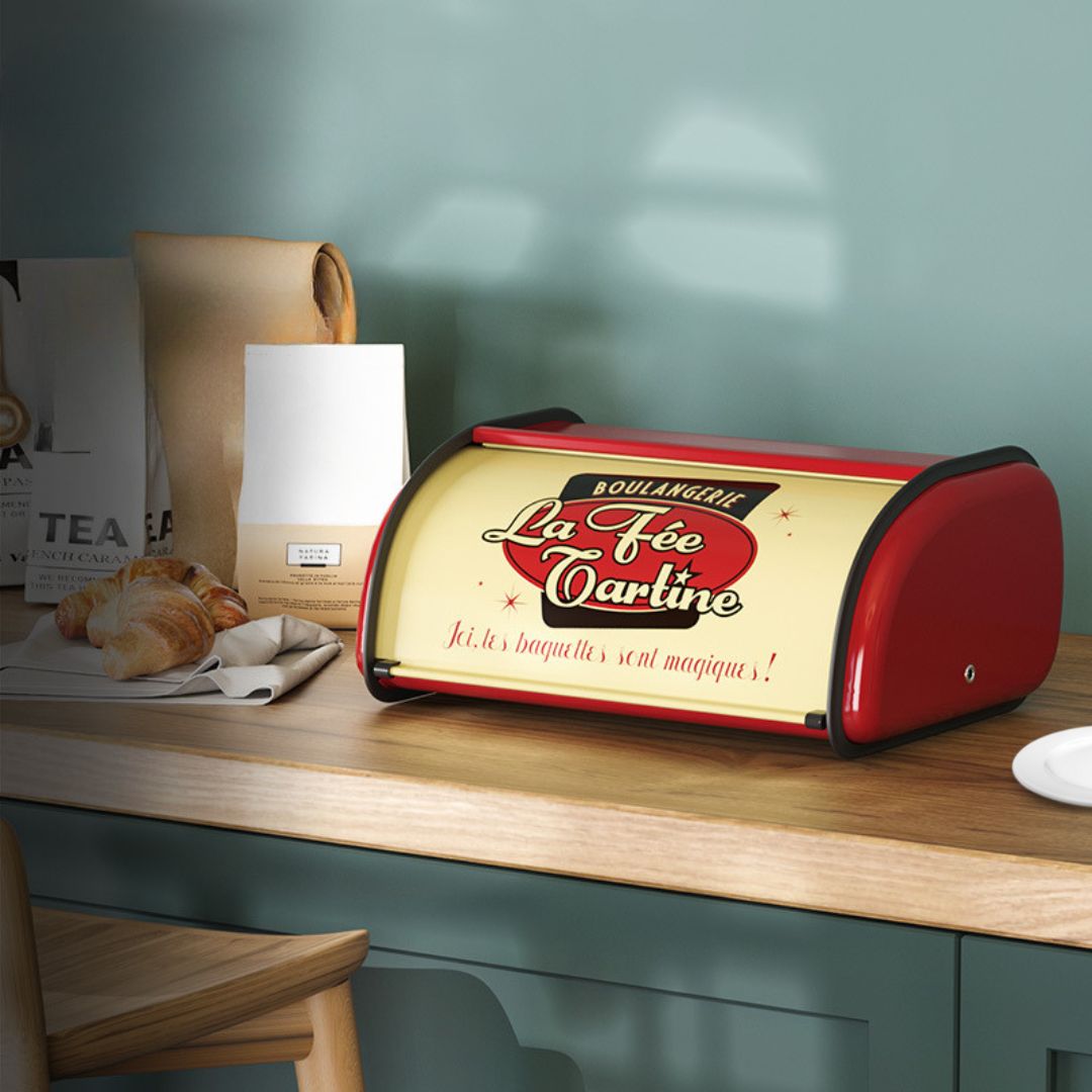 Metal Bread Box - Retro Metal Bread Bin with Lid & Vintage Bread Box