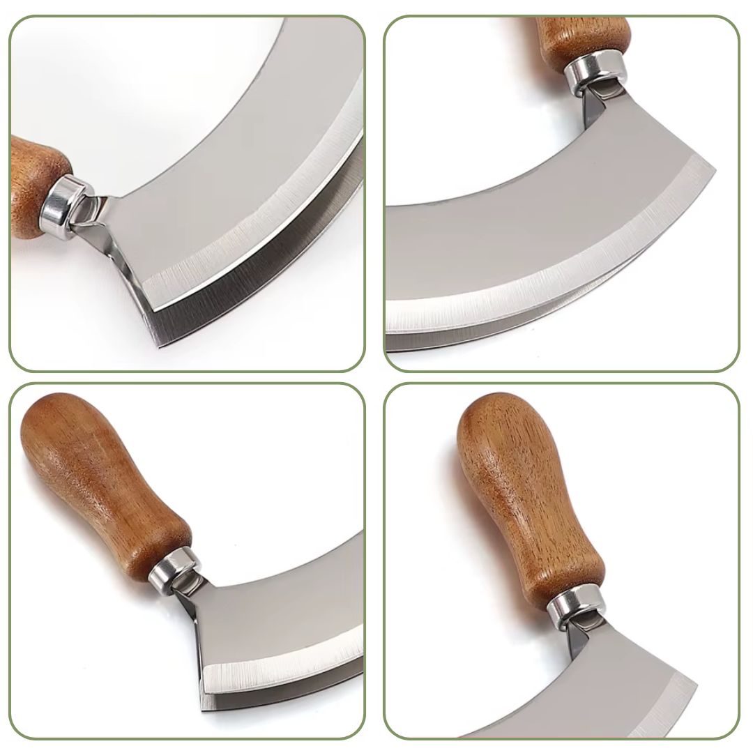 Round Cutting Board - Wooden Cutting Board with Knife for Kitchen, Pizza and Food Preparation