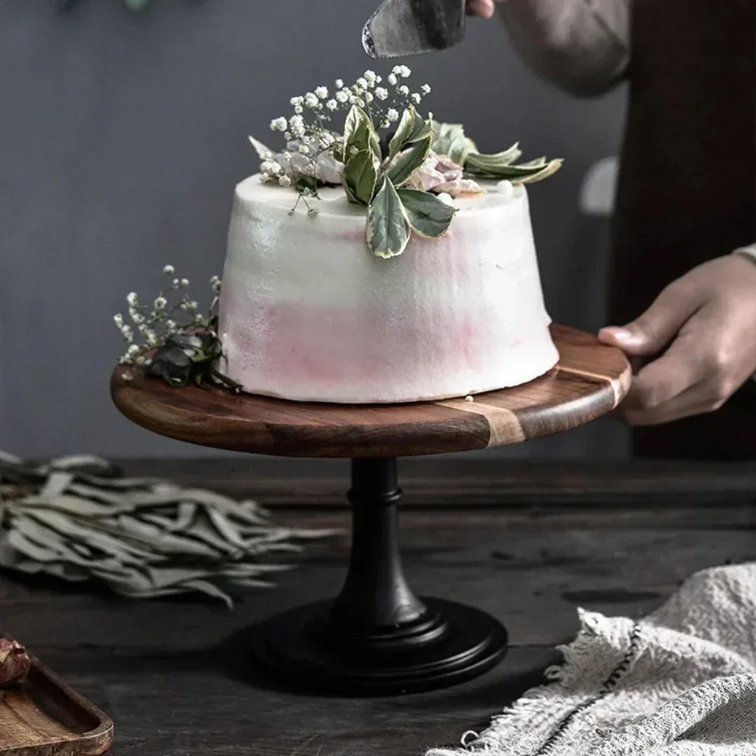 Round wooden cake stand