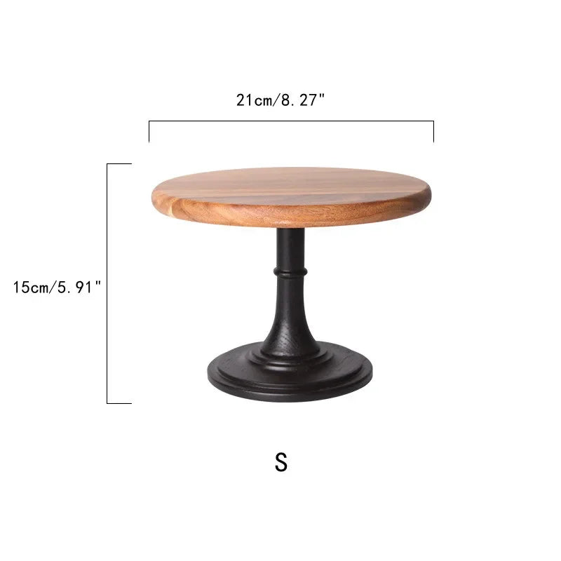 Wooden Cake Stand - Natural Acacia, Rustic Round Design for Weddings, Parties & Desserts