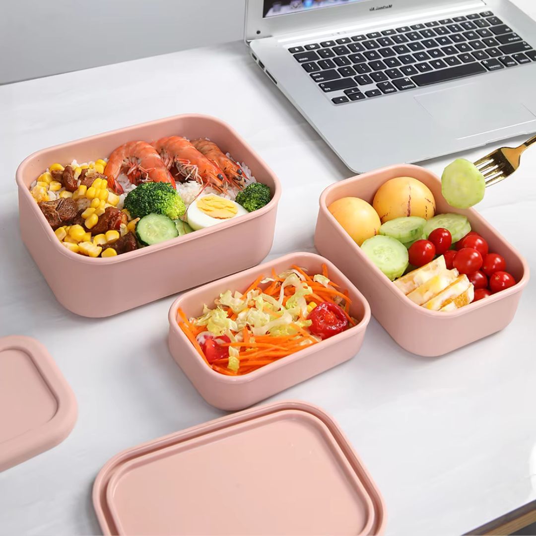 Silicone Bento Box - Microwave Safe Lunch Box Container, Portable Food Container for Meal Prep