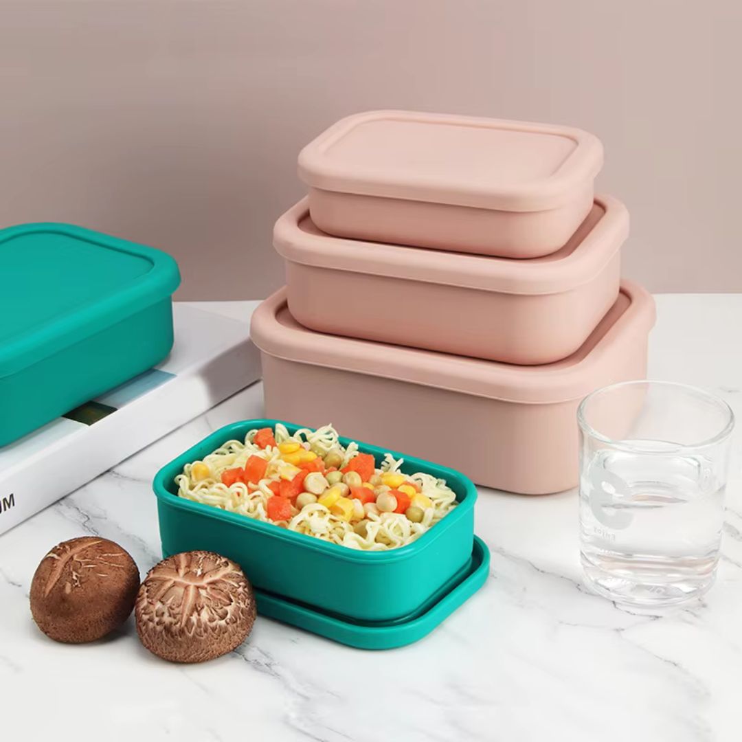 Silicone Bento Box - Microwave Safe Lunch Box Container, Portable Food Container for Meal Prep