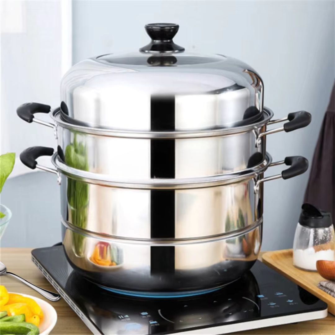 Stainless Steel Steaming Pot - Large Steam Cookware for Gas Stove, & More