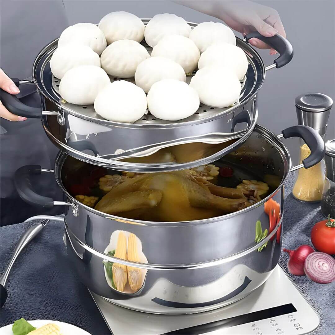 Stainless Steel Steaming Pot - Large Steam Cookware for Gas Stove, & More