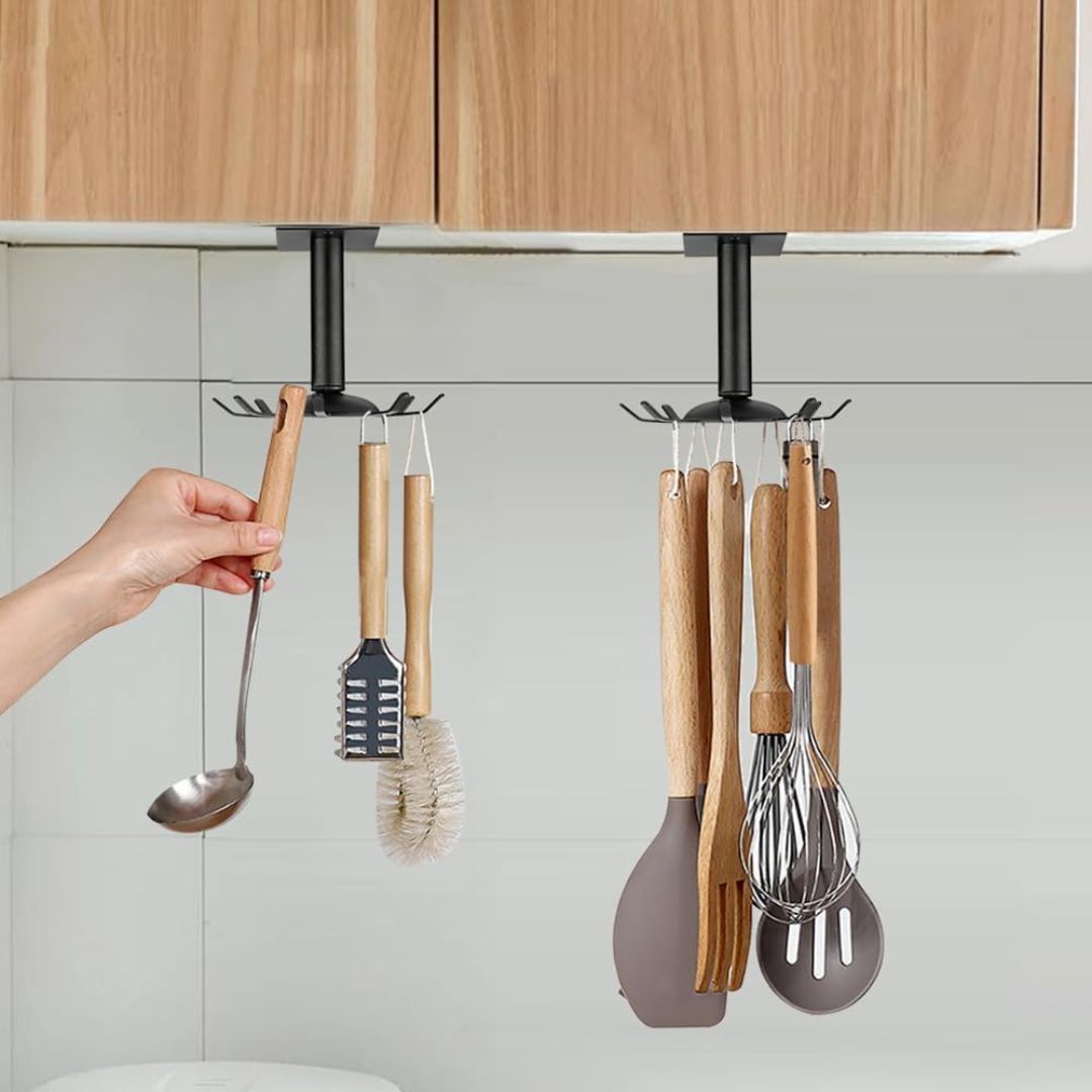 Utensil Hanger – 6 Stainless Steel Hooks for Modern Kitchen Storage, Durable Wall-Mounted Tool Organizer