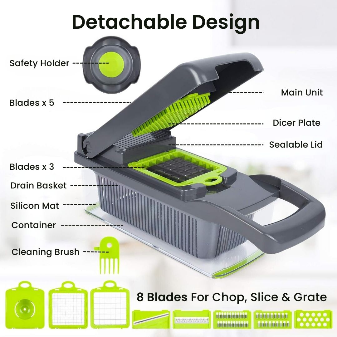 Vegetable Chopper and Slicer - Stainless Steel Dicer, Grater, and Cutter for Kitchen