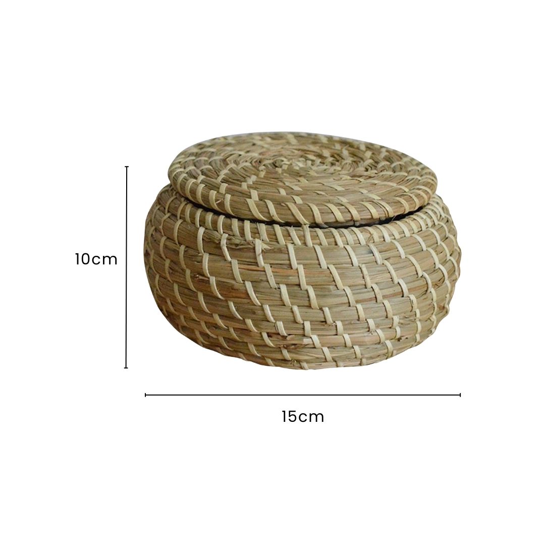 Wicker Basket With Lid - 3-Piece Durable Hand Woven Storage Baskets for Eco-Friendly Home Organization