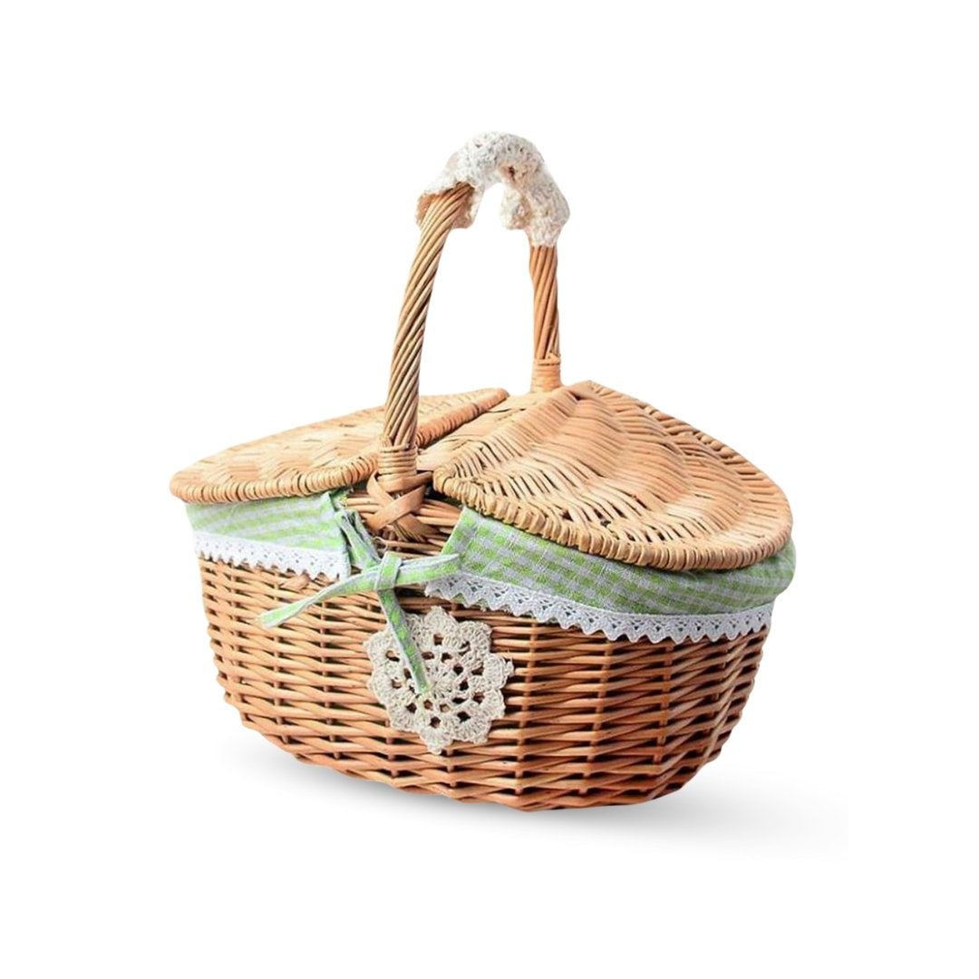 Wicker Basket With Handle - Hand Woven Natural Wicker Storage Basket for Home Decor and Kitchen Organization