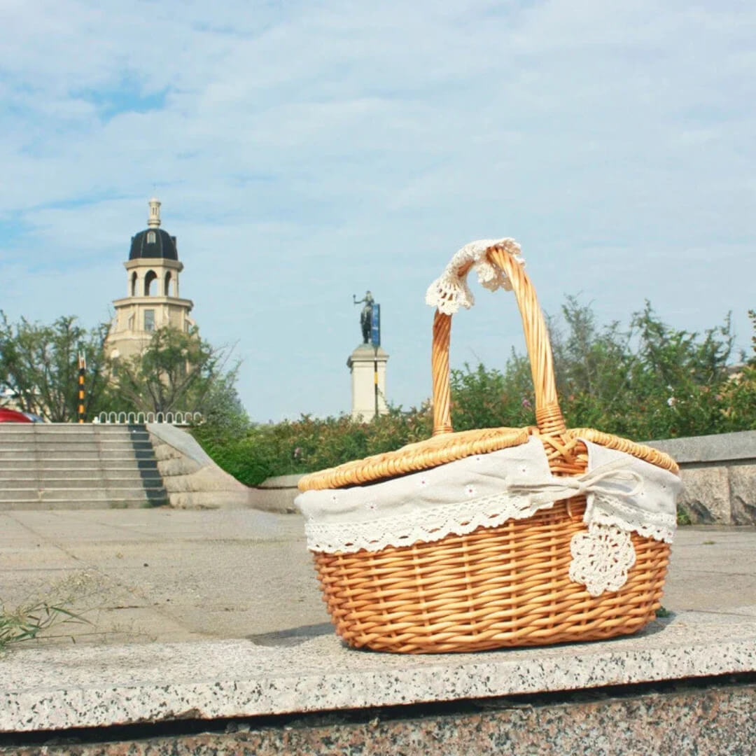 Wicker Basket with Handle Daisy