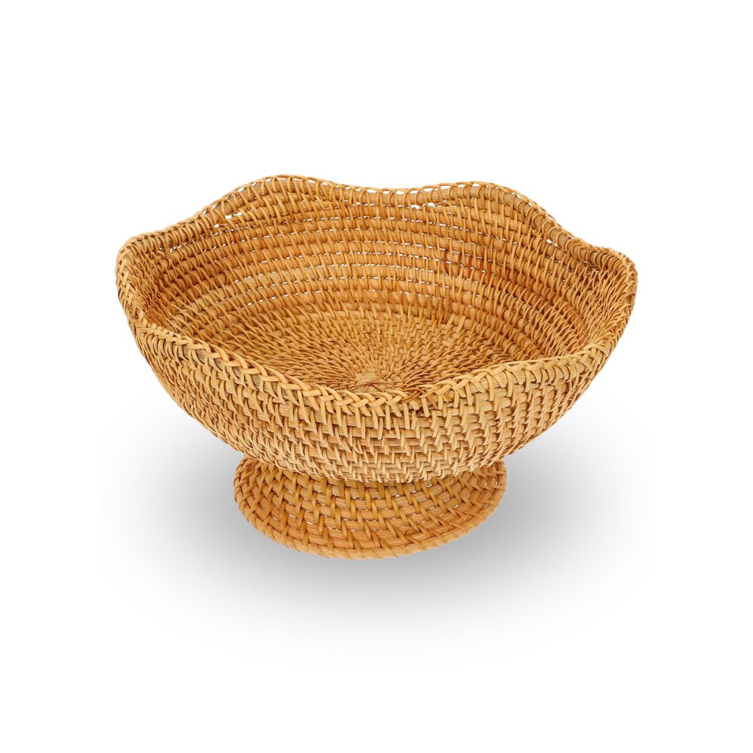 Wicker Fruit Basket - Footed Woven Storage Bowl for Kitchen & Dining