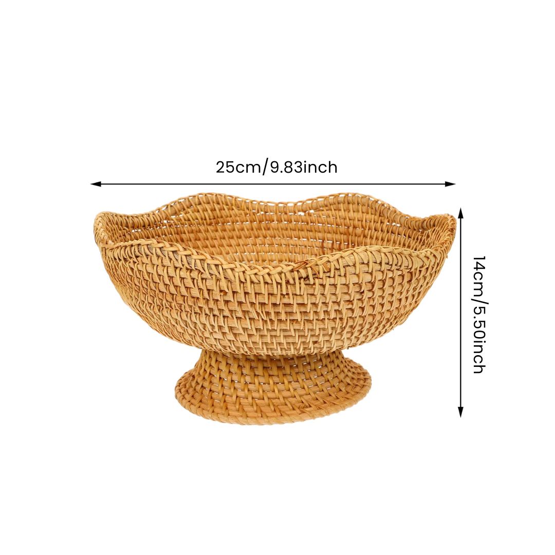 Wicker Fruit Basket - Footed Woven Storage Bowl for Kitchen & Dining