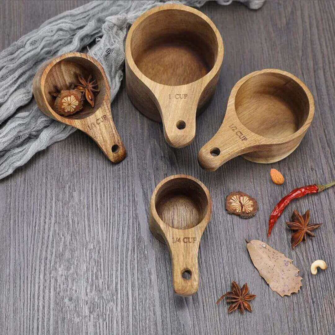 Wooden Measuring Cups - Cute Small Set for Baking & Kitchen Use