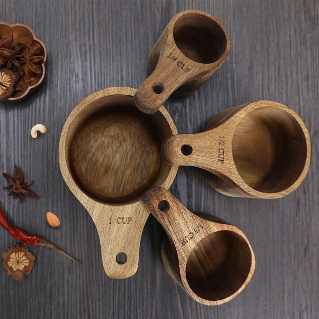 Wooden Measuring Cups - Cute Small Set for Baking & Kitchen Use