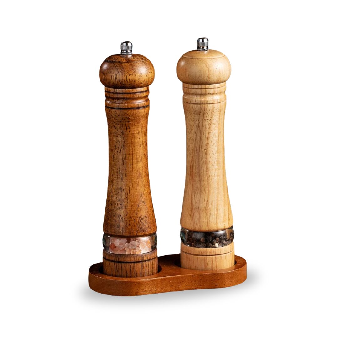 Wooden Salt and Pepper Shakers - Solid Wood Spice Mills with Adjustable Ceramic Grinder for Black Pepper and Sea Salt