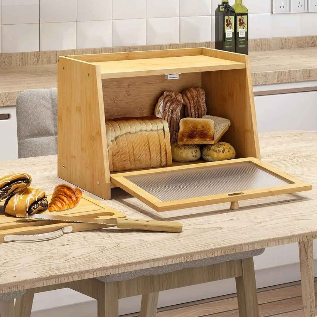 Wooden Bread Box - Countertop Bread Storage Container and Bread Bin