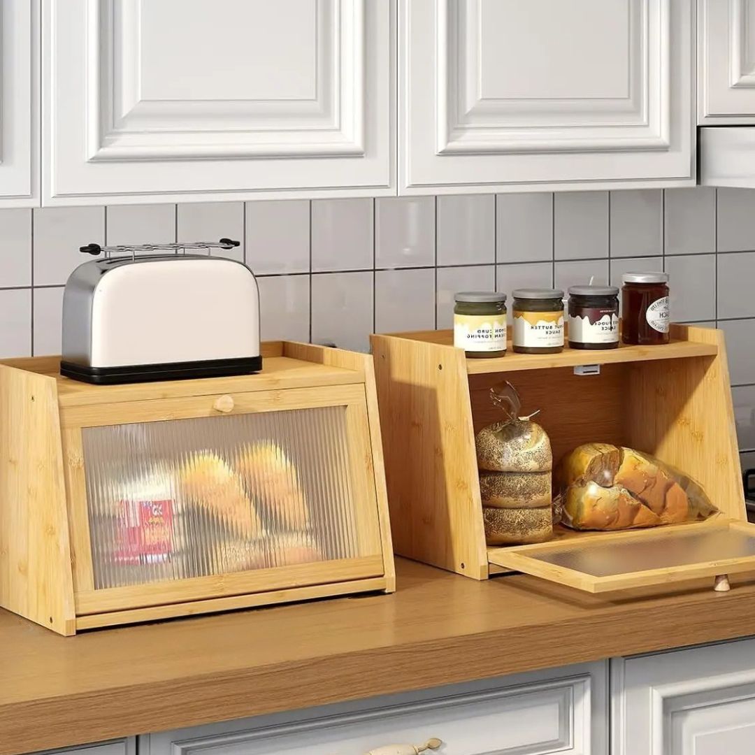 Wooden Bread Box - Countertop Bread Storage Container and Bread Bin