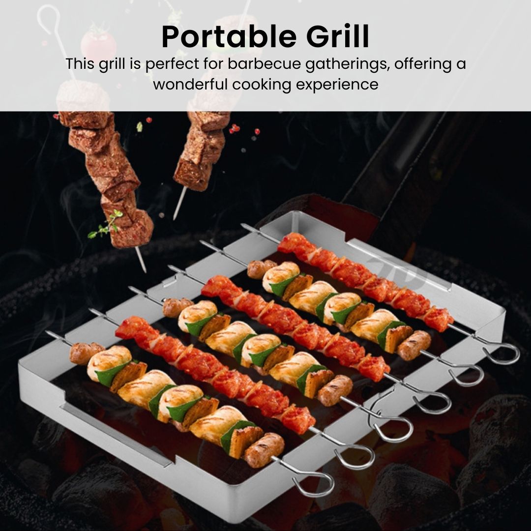 Barbecue Skewers Stand – Portable BBQ Grill Stand with Rotating Meat Holder