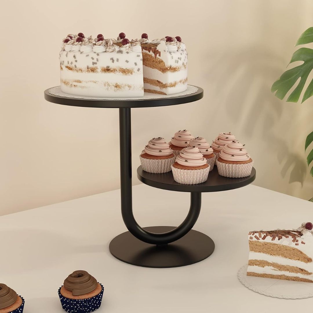 Dessert Stands – 2-Tier Golden and Black Cake Stand for Weddings & Parties