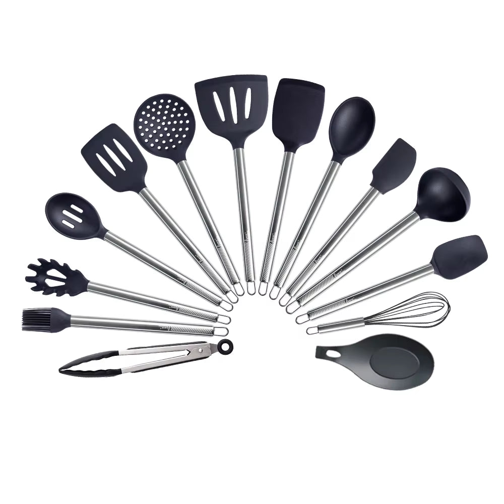 Black Silicone Kitchen Utensils - Modern & Durable Food Grade Cooking Tools