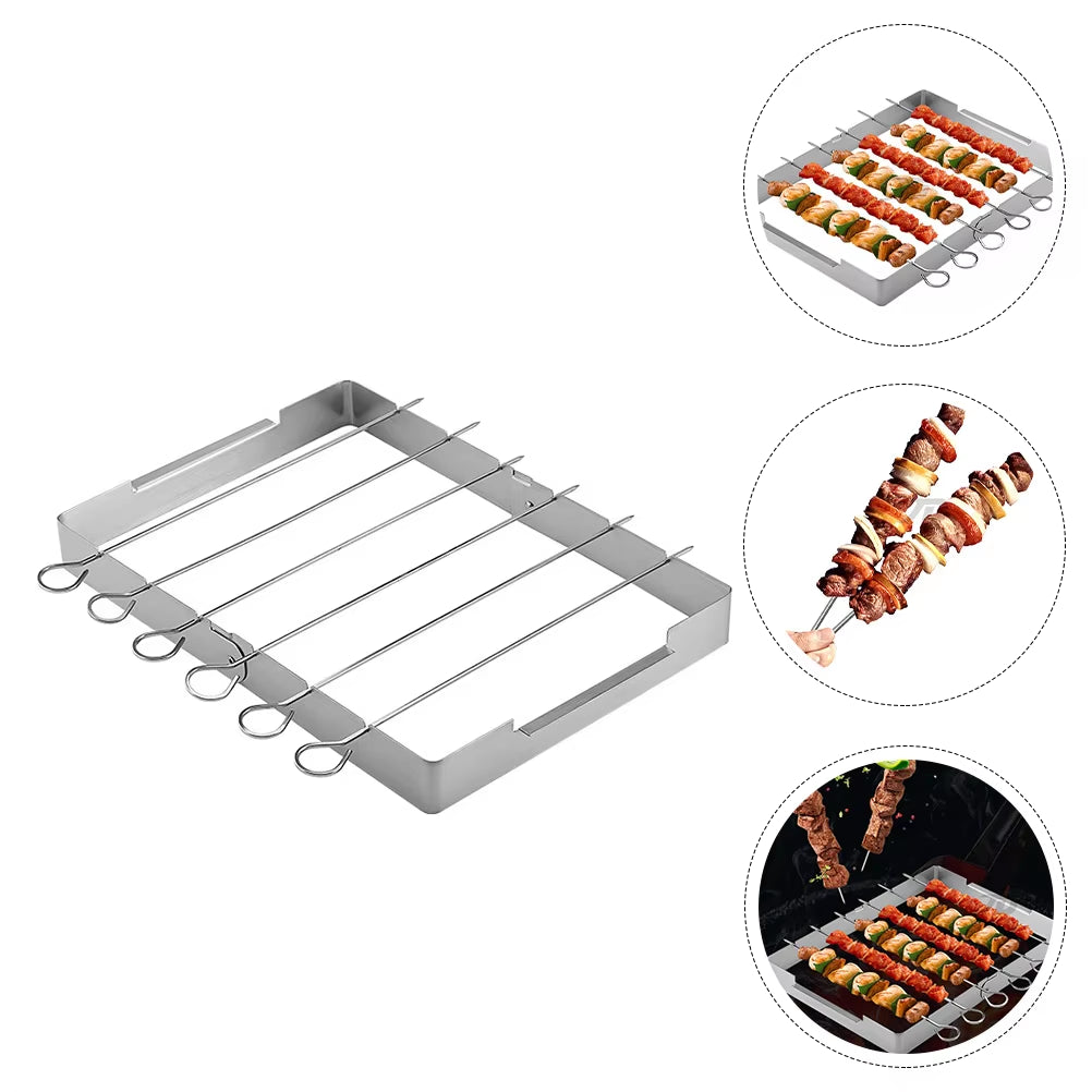 Barbecue Skewers Stand – Portable BBQ Grill Stand with Rotating Meat Holder